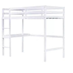 Lit mezzanine double Bellemave en bois avec bureau, lit mezzanine double moderne avec garde-corps, bureau et échelle intégrés, blanc