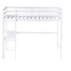 Lit mezzanine double Bellemave en bois avec bureau, lit mezzanine double moderne avec garde-corps, bureau et échelle intégrés, blanc