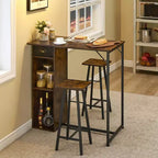 Ensemble de table de bar, ensemble de table de bar 3 pièces avec tiroir de rangement et étagère, ensemble de table peu encombrant, petite table et ensemble de 2 chaises