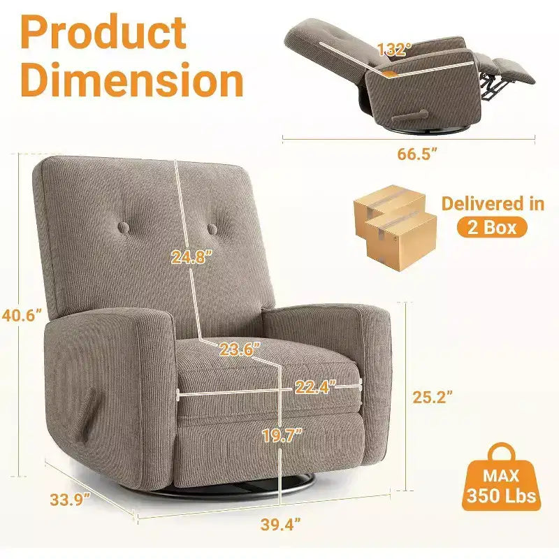 Fauteuil inclinable manuel Acekool, fauteuil à bascule pivotant et coulissant en lin, fauteuil individuel réglable