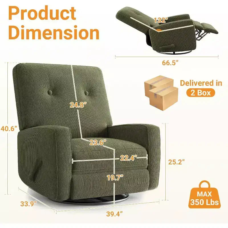 Fauteuil inclinable manuel Acekool, fauteuil à bascule pivotant et coulissant en lin, fauteuil individuel réglable