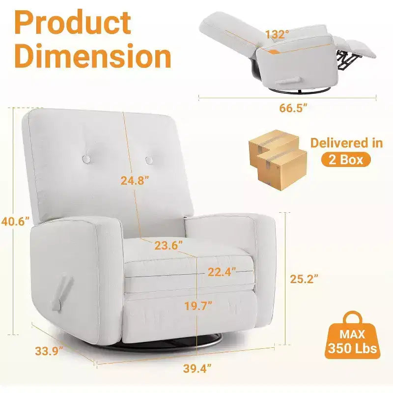 Fauteuil inclinable manuel Acekool, fauteuil à bascule pivotant et coulissant en lin, fauteuil individuel réglable