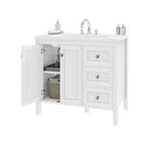 Meuble-lavabo de salle de bain de 36 pouces avec évier en céramique, meuble de rangement de salle de bain avec 2 portes et 3 tiroirs