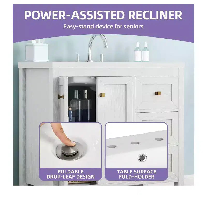 Meuble-lavabo de salle de bain de 36 pouces avec évier en céramique, meuble de rangement de salle de bain avec 2 portes et 3 tiroirs