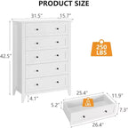 Commode à 5 tiroirs pour chambre à coucher - avec tiroirs profonds et poignées métalliques, commode en bois moderne pour salon, entrée, couloir