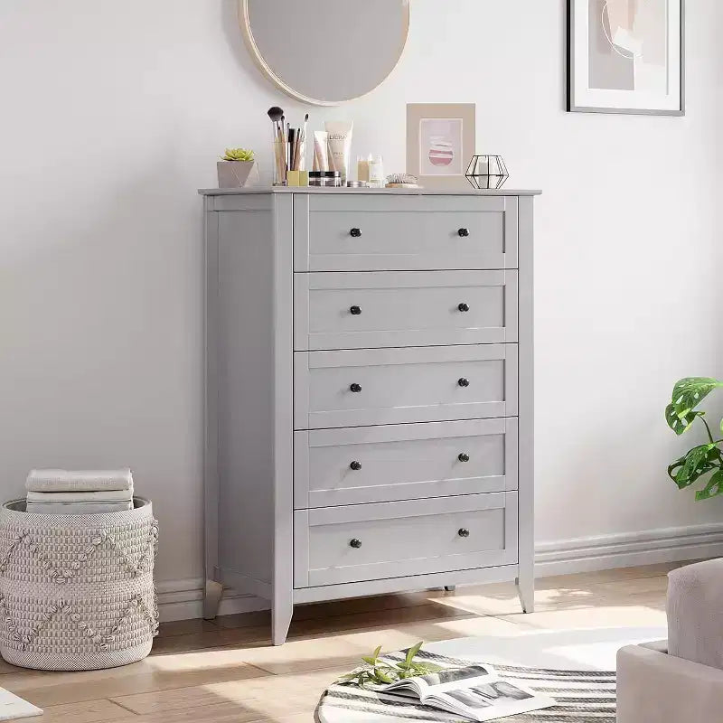 5 Drawers Dresser for Bedroom - with Deep Drawers & Metal Knobs, Modern Wooden Chests of Drawers for Living Room, Entryway, Hallway