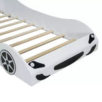 Lit plate-forme Bellemave en forme de voiture de course, taille double, avec LED et dossier rembourré, blanc