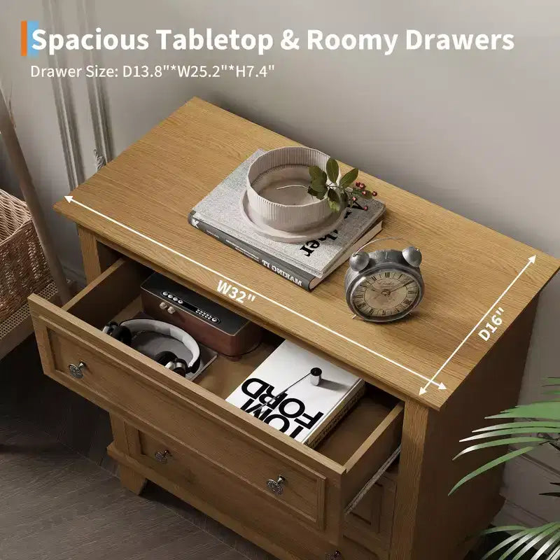 Commode à 3 tiroirs pour chambre à coucher, commode en bois de 81 cm de large, petite table de chevet, organisateur de rangement de vêtements pour chambre à coucher