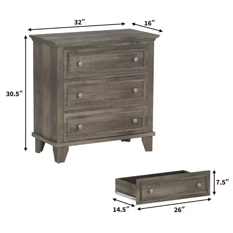 Commode à 3 tiroirs pour chambre à coucher, commode en bois de 81 cm de large, petite table de chevet, organisateur de rangement de vêtements pour chambre à coucher