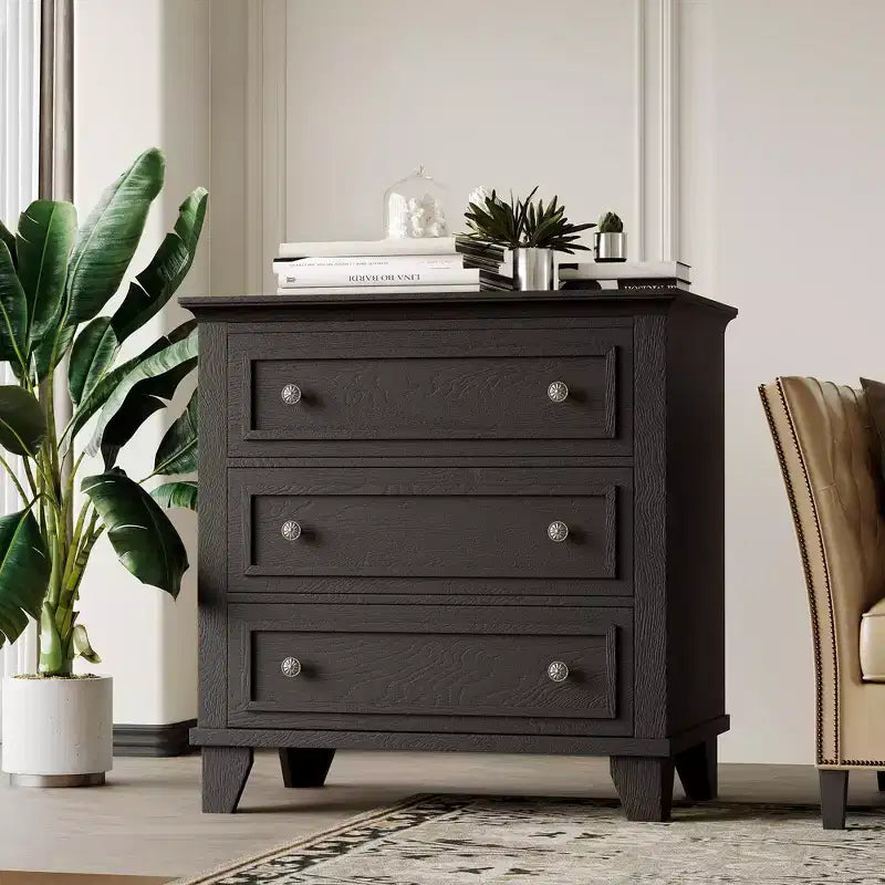 Commode à 3 tiroirs pour chambre à coucher, commode en bois de 81 cm de large, petite table de chevet, organisateur de rangement de vêtements pour chambre à coucher