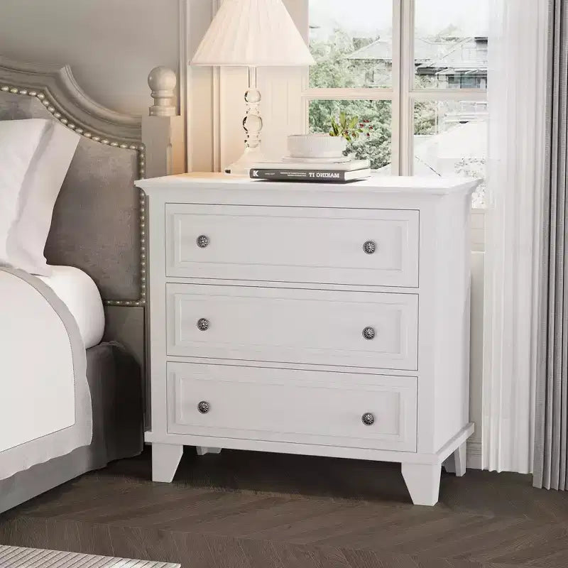 Commode à 3 tiroirs pour chambre à coucher, commode en bois de 81 cm de large, petite table de chevet, organisateur de rangement de vêtements pour chambre à coucher