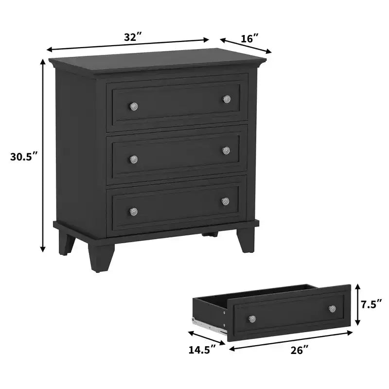Commode à 3 tiroirs pour chambre à coucher, commode en bois de 81 cm de large, petite table de chevet, organisateur de rangement de vêtements pour chambre à coucher