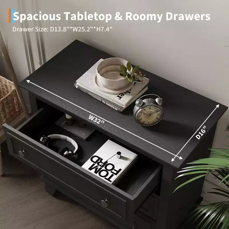 Commode à 3 tiroirs pour chambre à coucher, commode en bois de 81 cm de large, petite table de chevet, organisateur de rangement de vêtements pour chambre à coucher