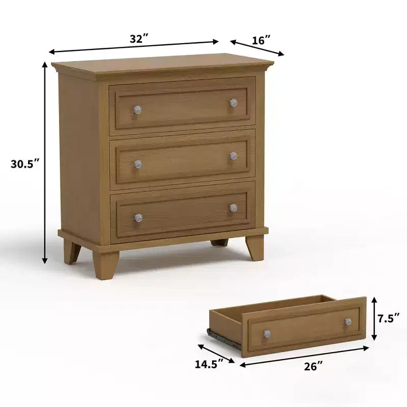 Commode à 3 tiroirs pour chambre à coucher, commode en bois de 81 cm de large, petite table de chevet, organisateur de rangement de vêtements pour chambre à coucher