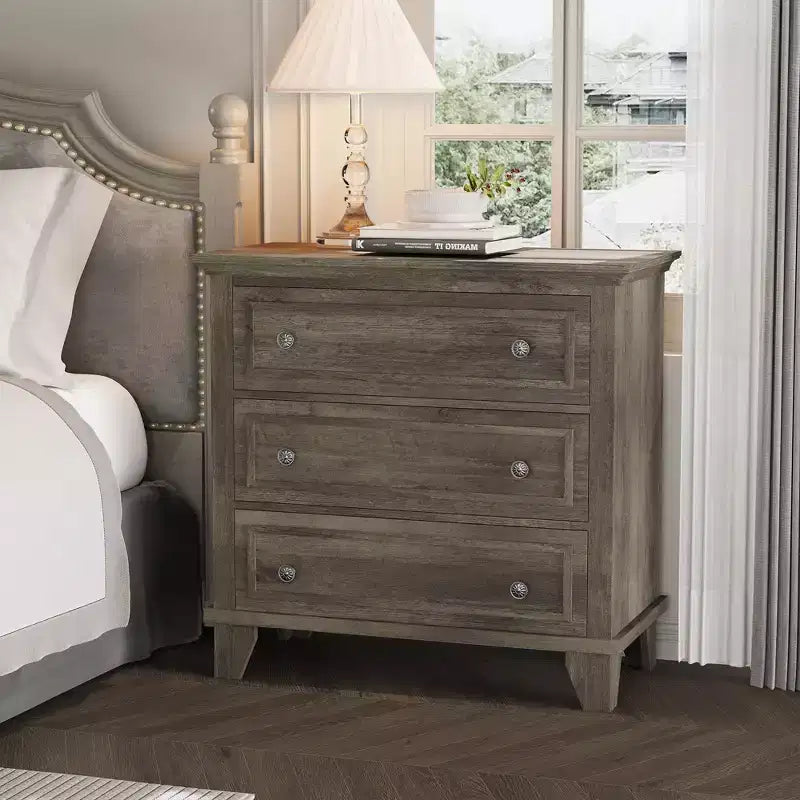 Commode à 3 tiroirs pour chambre à coucher, commode en bois de 81 cm de large, petite table de chevet, organisateur de rangement de vêtements pour chambre à coucher