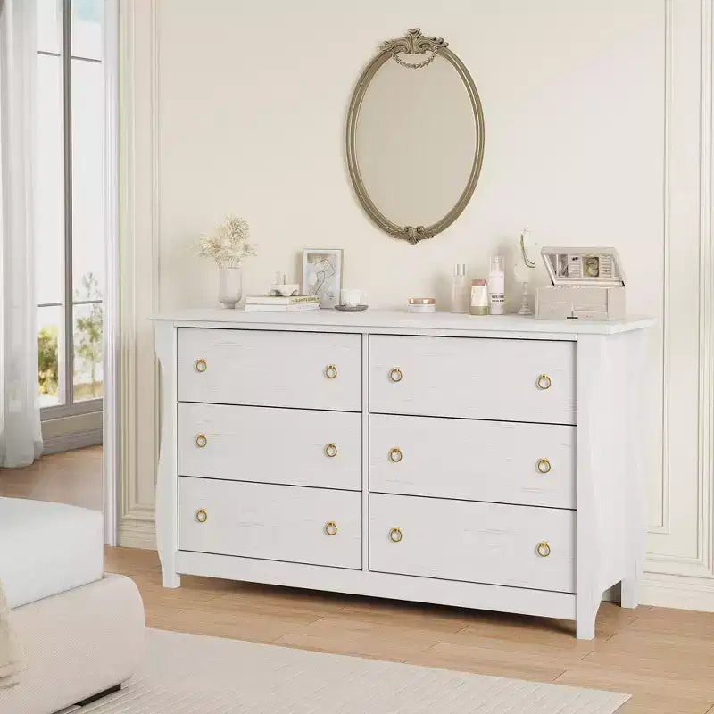 Commode à 6 tiroirs de 120 cm pour chambre à coucher, meuble de rangement autonome en bois avec tiroirs, organisateur de placard pour salon, entrée, chêne naturel