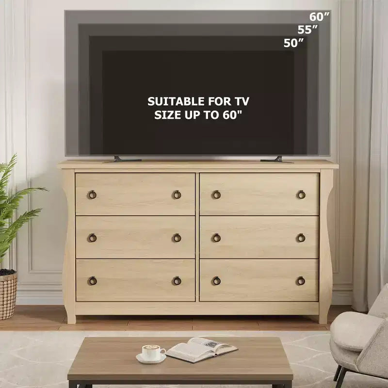 Commode à 6 tiroirs de 120 cm pour chambre à coucher, meuble de rangement autonome en bois avec tiroirs, organisateur de placard pour salon, entrée, chêne naturel