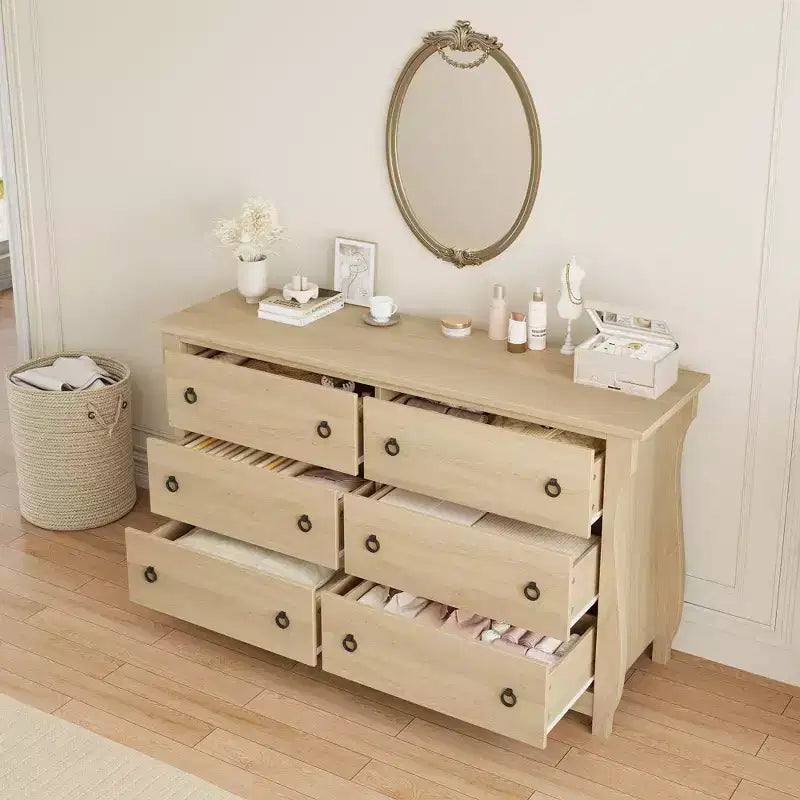 Commode à 6 tiroirs de 120 cm pour chambre à coucher, meuble de rangement autonome en bois avec tiroirs, organisateur de placard pour salon, entrée, chêne naturel