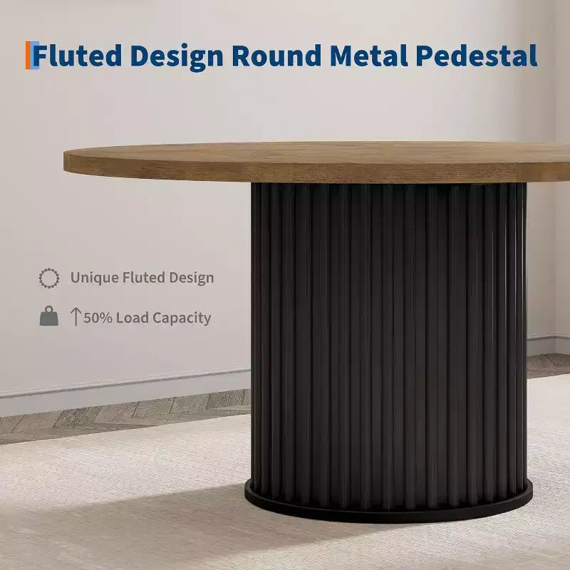 Table à manger ronde industrielle de 47 pouces pour 4 à 6 personnes, table de salle à manger avec base piédestal en métal robuste ondulé, pour salle à manger, cuisine