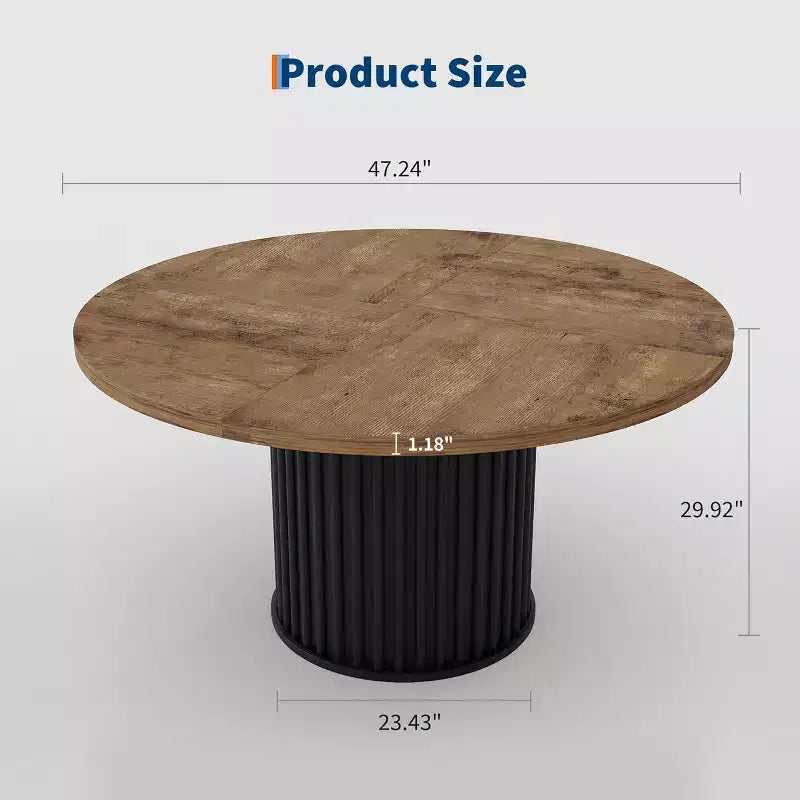 Table à manger ronde industrielle de 47 pouces pour 4 à 6 personnes, table de salle à manger avec base piédestal en métal robuste ondulé, pour salle à manger, cuisine