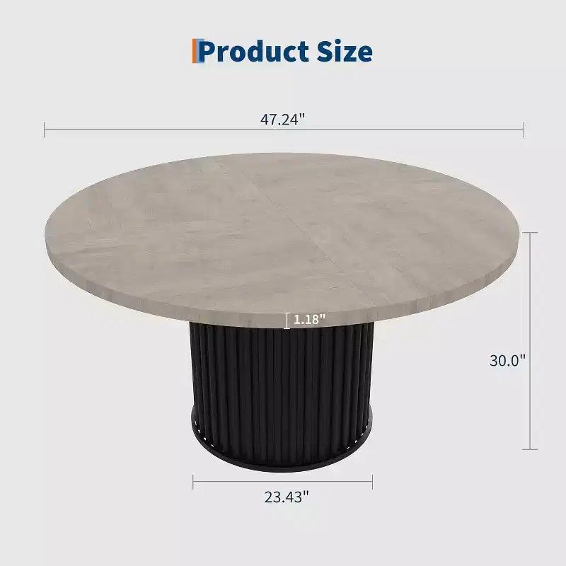 Table à manger ronde industrielle de 47 pouces pour 4 à 6 personnes, table de salle à manger avec base piédestal en métal robuste ondulé, pour salle à manger, cuisine