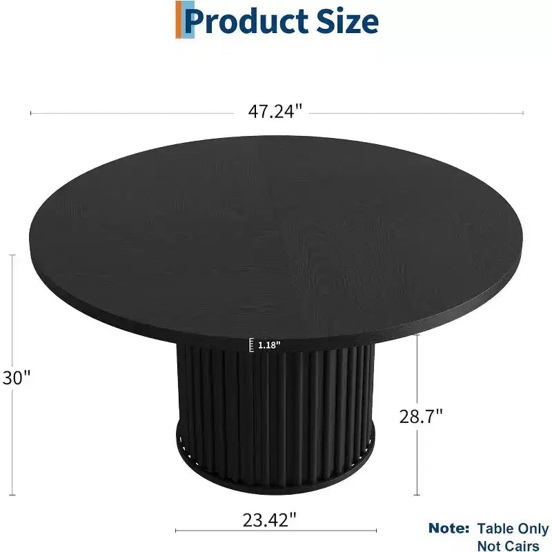 Table à manger ronde industrielle de 47 pouces pour 4 à 6 personnes, table de salle à manger avec base piédestal en métal robuste ondulé, pour salle à manger, cuisine