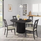 Table à manger ronde industrielle de 47 pouces pour 4 à 6 personnes, table de salle à manger avec base piédestal en métal robuste ondulé, pour salle à manger, cuisine