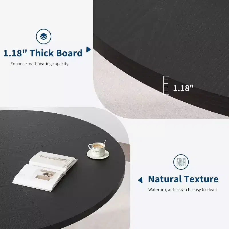 Table à manger ronde industrielle de 47 pouces pour 4 à 6 personnes, table de salle à manger avec base piédestal en métal robuste ondulé, pour salle à manger, cuisine