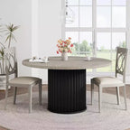 Table à manger ronde industrielle de 47 pouces pour 4 à 6 personnes, table de salle à manger avec base piédestal en métal robuste ondulé, pour salle à manger, cuisine