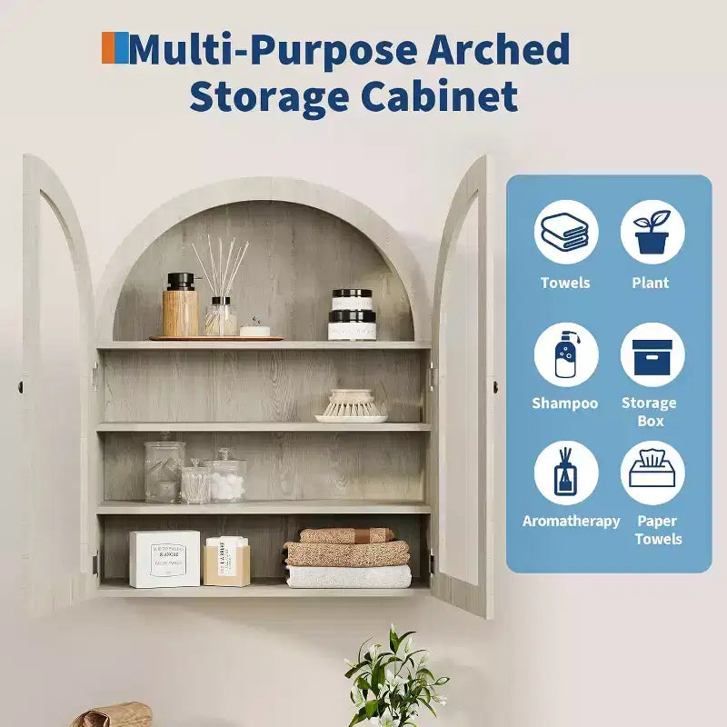 Meuble Haut Mural Arrondi, Petit Meuble de Rangement Mural de Cuisine, avec Portes en Acrylique et Étagères Réglables pour Cuisines, Appartements