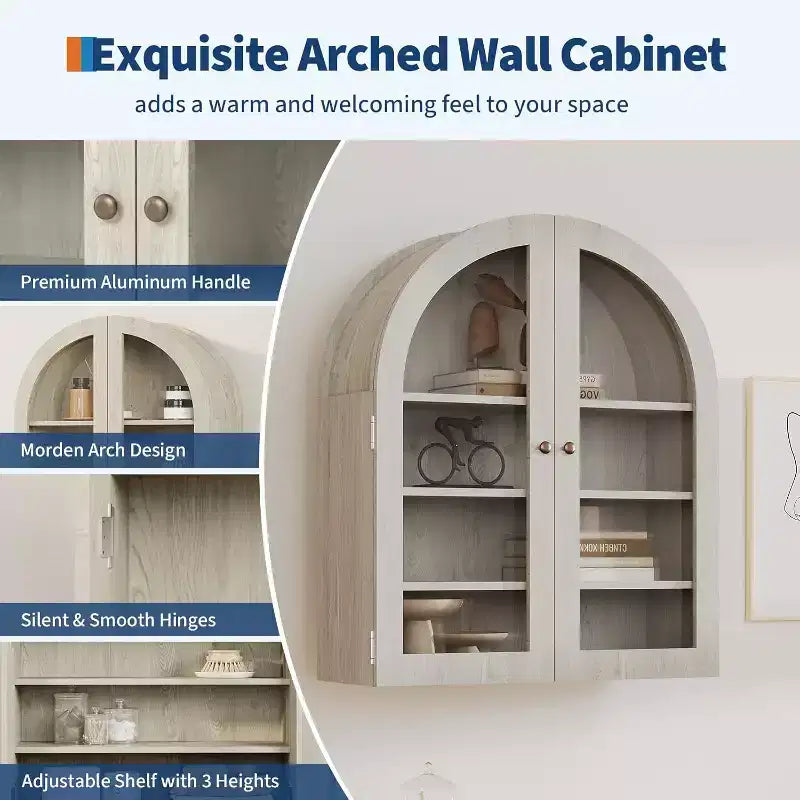 Meuble Haut Mural Arrondi, Petit Meuble de Rangement Mural de Cuisine, avec Portes en Acrylique et Étagères Réglables pour Cuisines, Appartements