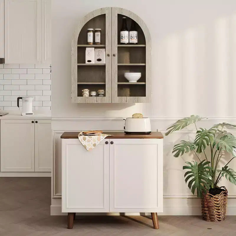 Meuble Haut Mural Arrondi, Petit Meuble de Rangement Mural de Cuisine, avec Portes en Acrylique et Étagères Réglables pour Cuisines, Appartements