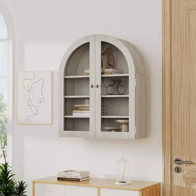 Meuble Haut Mural Arrondi, Petit Meuble de Rangement Mural de Cuisine, avec Portes en Acrylique et Étagères Réglables pour Cuisines, Appartements