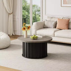 Table basse ronde 32, table basse de style Mid-Century avec base en métal, table basse cannelée pour salon, bureau, appartement