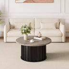 Table basse ronde 32, table basse de style Mid-Century avec base en métal, table basse cannelée pour salon, bureau, appartement