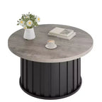 Table basse ronde 32, table basse de style Mid-Century avec base en métal, table basse cannelée pour salon, bureau, appartement