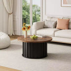 Table basse ronde 32, table basse de style Mid-Century avec base en métal, table basse cannelée pour salon, bureau, appartement