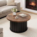 32 Coffee Table, Round Mid Century Coffee Table with Metal Base, Fluted Center Table for Living Room, Office, Apartment