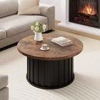 32 Coffee Table, Round Mid Century Coffee Table with Metal Base, Fluted Center Table for Living Room, Office, Apartment