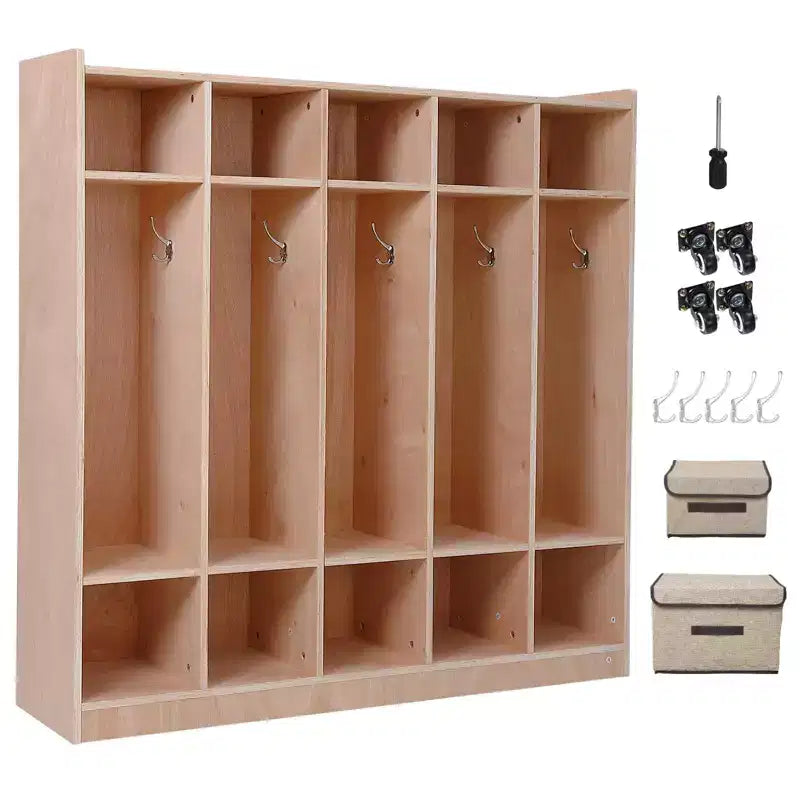 Classroom Coat Locker with Cubbies, 5-Section Storage Organizer with Casters for School and Home