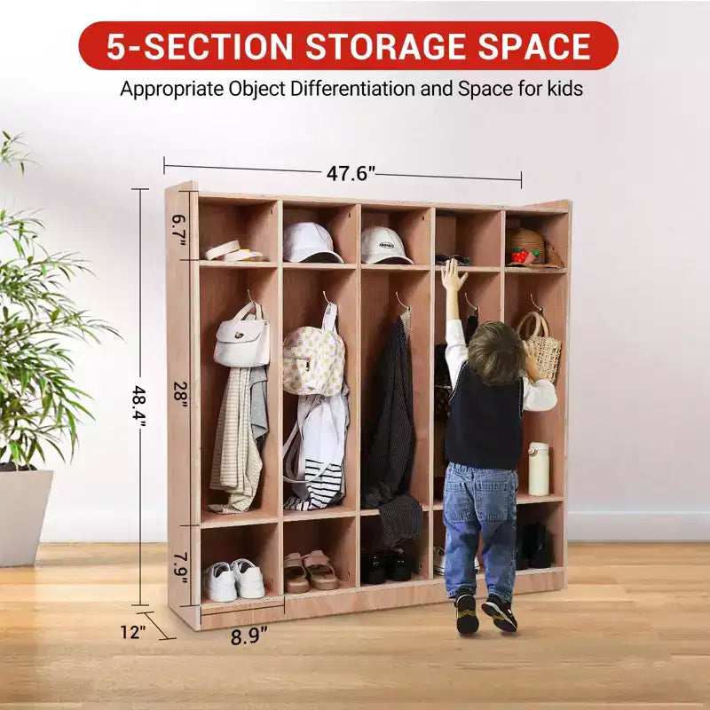 Vestiaire de salle de classe avec casiers, meuble de rangement à 5 sections avec roulettes pour l'école et la maison