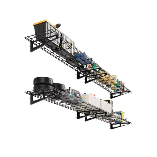 2-Pack Heavy-Duty Wall Mounted Shelves  Garage Storage Rack for Shop/Shed (Floating Shelves, Black)