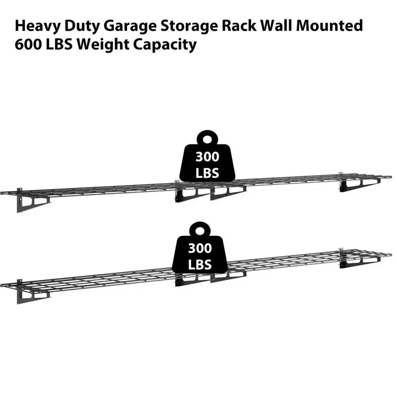 Lot de 2 étagères murales robustes Rangement de garage pour atelier/cabanon (étagères flottantes, noir)
