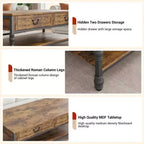 Table basse, Table basse rustique de 41'' avec 2 tiroirs de rangement - Table rectangulaire en bois avec pieds en métal (salon/bureau)
