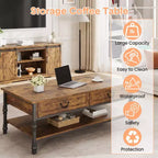 Table basse, Table basse rustique de 41'' avec 2 tiroirs de rangement - Table rectangulaire en bois avec pieds en métal (salon/bureau)