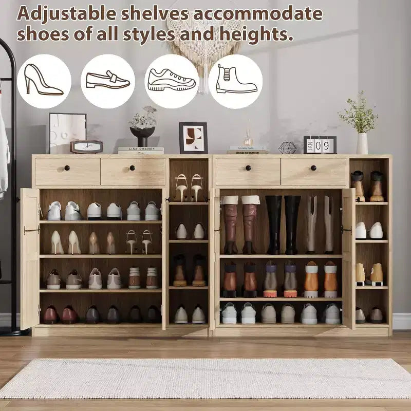 Meuble à chaussures 42 paires – Organisateur à 4 niveaux avec portes et 3 étagères réglables pour entrée/porte d'entrée