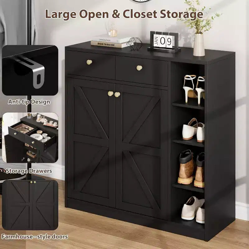 Meuble à chaussures 42 paires – Organisateur à 4 niveaux avec portes et 3 étagères réglables pour entrée/porte d'entrée