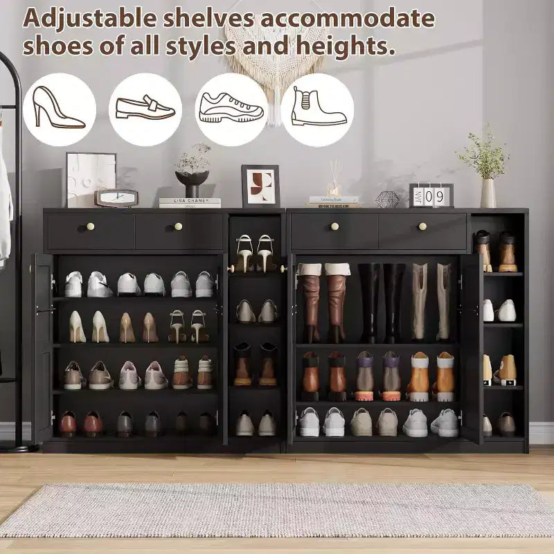 Meuble à chaussures 42 paires – Organisateur à 4 niveaux avec portes et 3 étagères réglables pour entrée/porte d'entrée