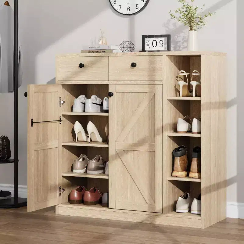 Meuble à chaussures 42 paires – Organisateur à 4 niveaux avec portes et 3 étagères réglables pour entrée/porte d'entrée