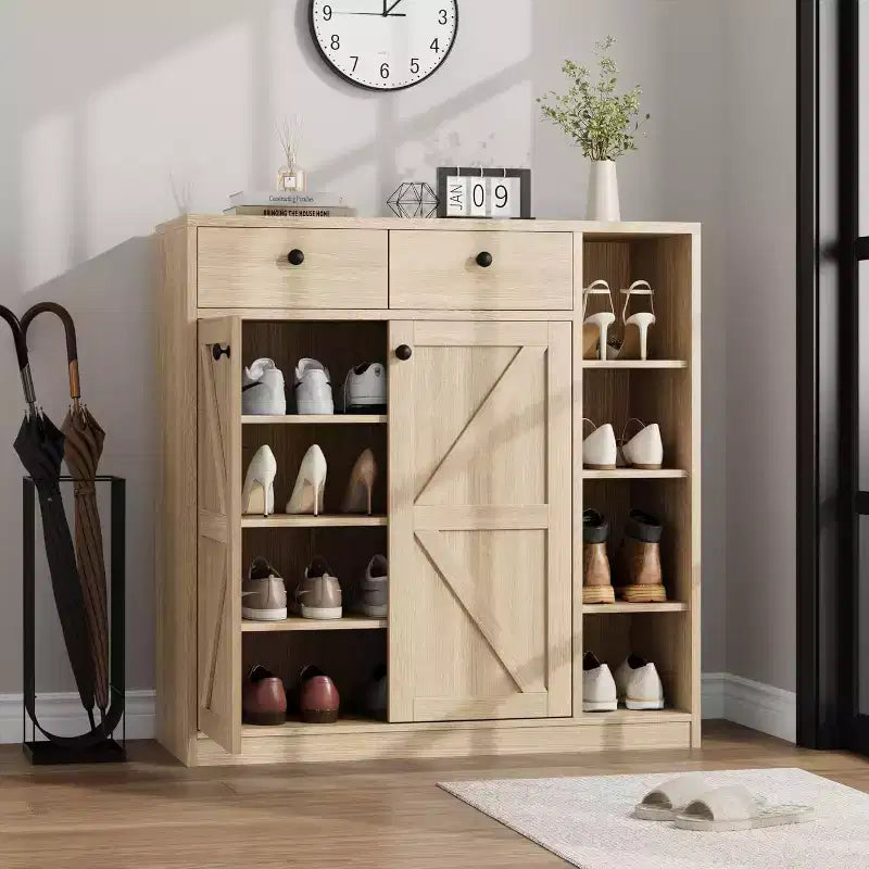 Meuble à chaussures 42 paires – Organisateur à 4 niveaux avec portes et 3 étagères réglables pour entrée/porte d'entrée